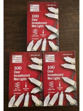 Home Accents Mini Incandescent Clear Christmas Lights 100ct Green Wire Lot of 3